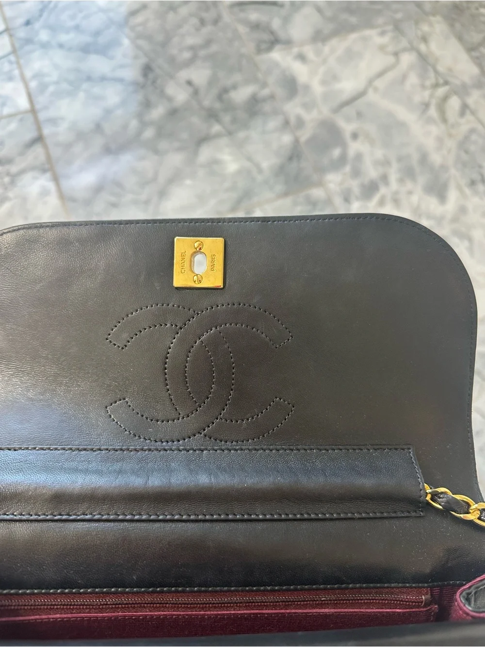VINTAGE Chanel Half Moon Double Flap Black Gold Quilted Shoulder Bag